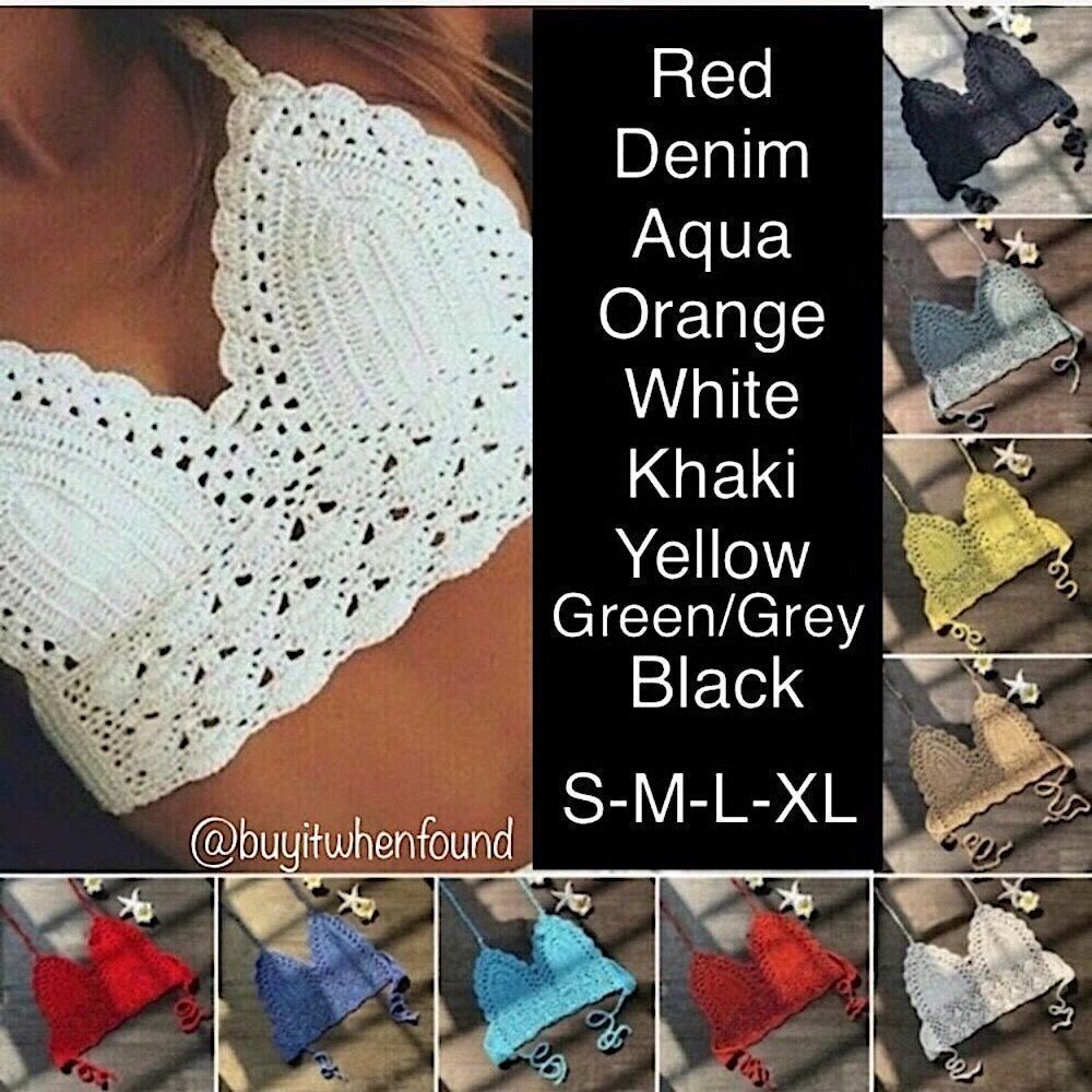 Knit Crochet Halter Crop Top or Crochet Halter Bikini Top Multiple Colors/Sizes